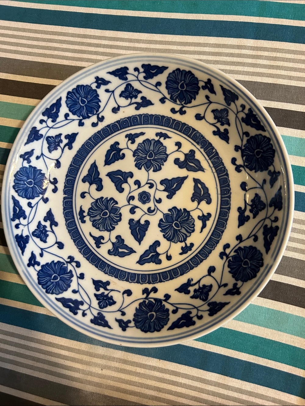 Vintage blue and white porcelain deeper plate Made in China